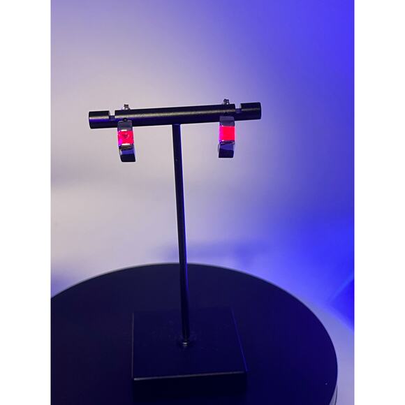 Château d'Argent (C^A) Sterling Silver Huggie Half Hoop Earrings ? Lab Ruby - Picture 2 of 9